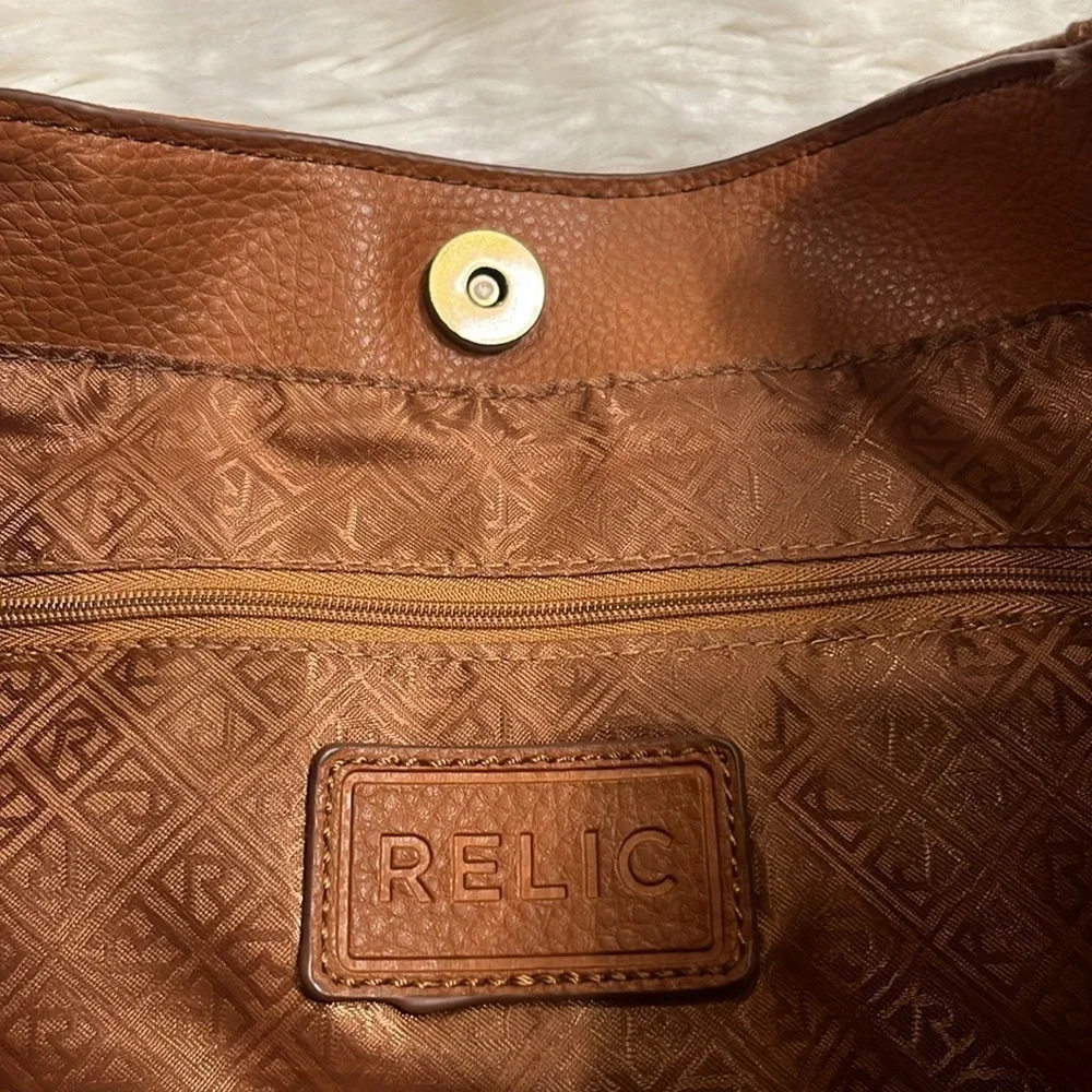 Relic faux leather pebbled shoulder bag cognac 16x10.5x2.5”